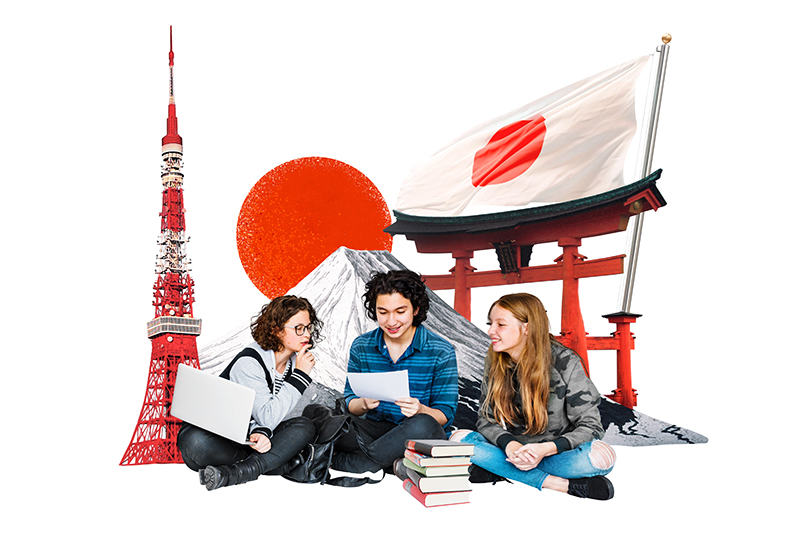 png study in japan, education photo collage, transparent background